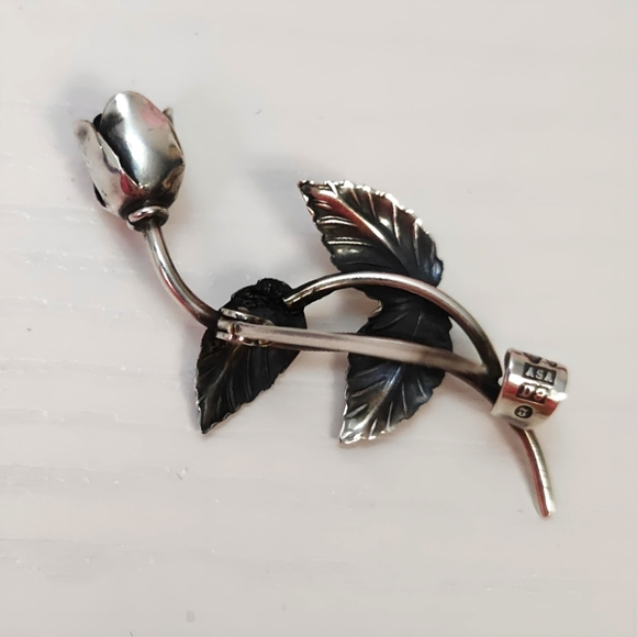Vintage 1954 Sterling Silver Swedish Designer Tage Linde Rose Brooch Pin - Picture 3 of 11